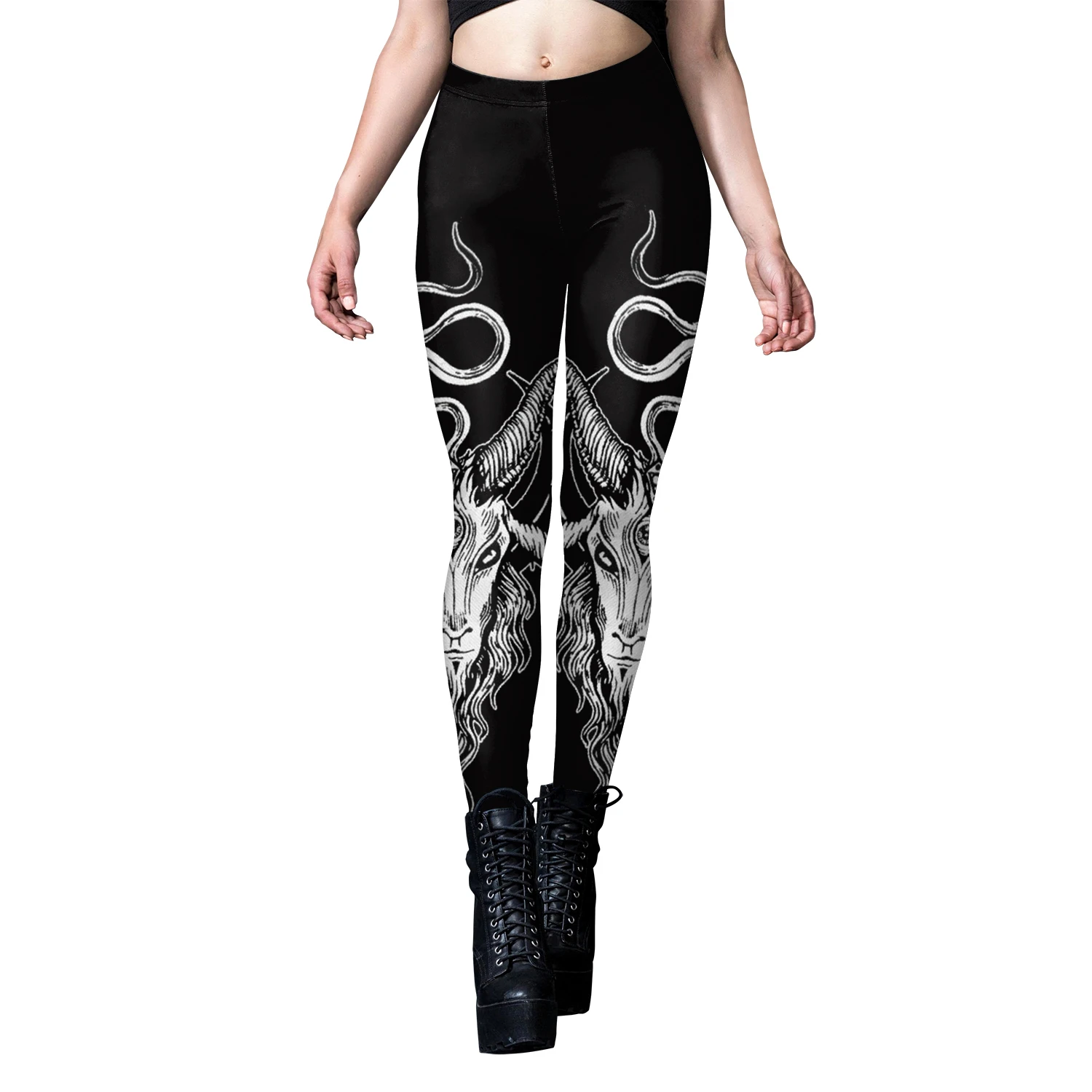 Nadanbao Woman Leggings Horns Gothic Style Skeleton Totem Cat Print Sexy Tight Trousers Length Elastic Fitness Workout Pants