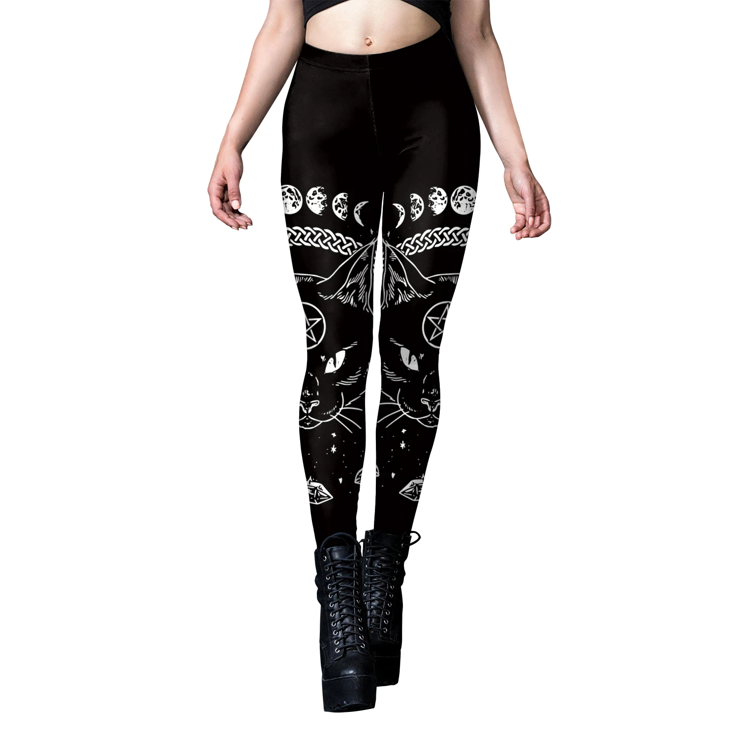 Nadanbao Woman Leggings Horns Gothic Style Skeleton Totem Cat Print Sexy Tight Trousers Length Elastic Fitness Workout Pants