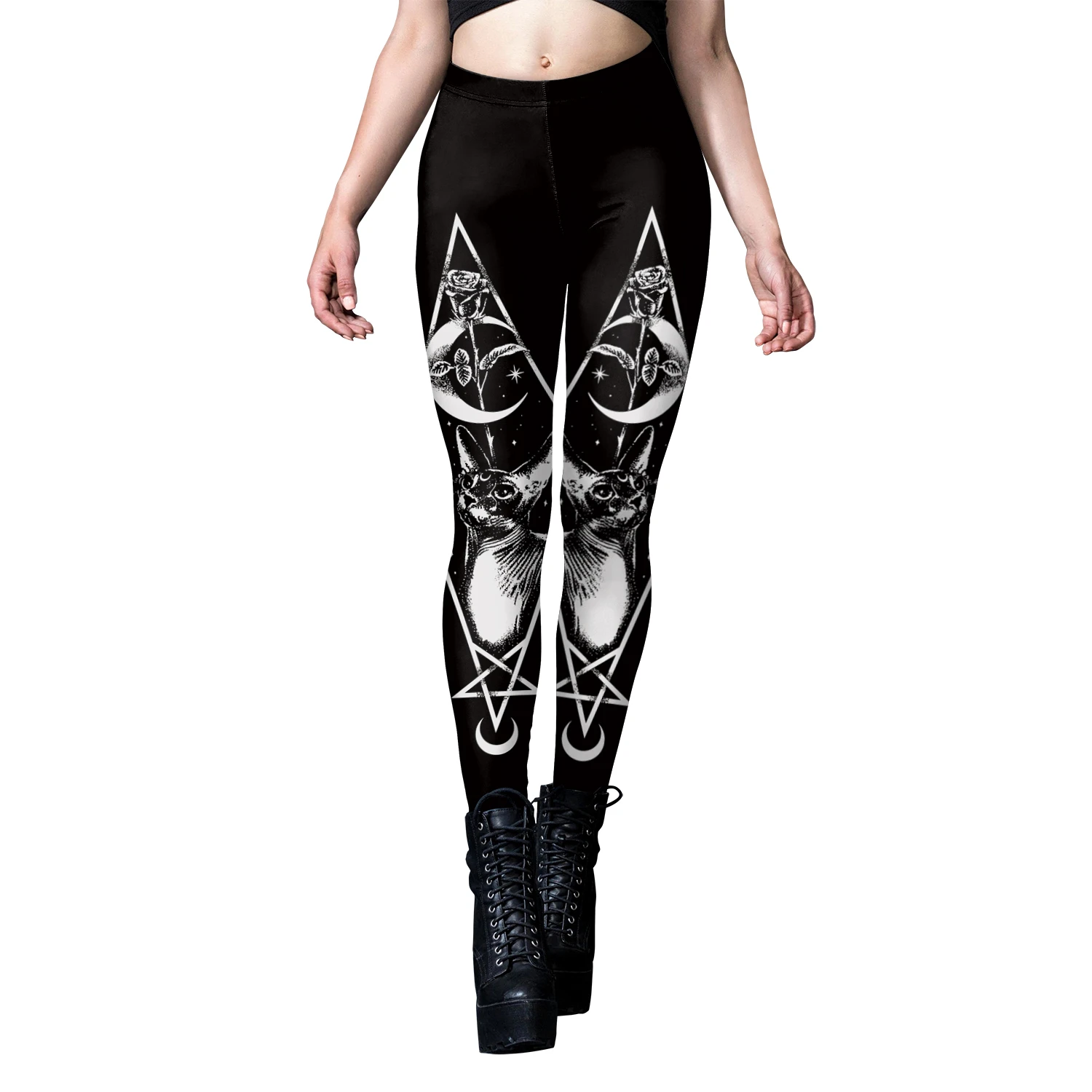 Nadanbao Woman Leggings Horns Gothic Style Skeleton Totem Cat Print Sexy Tight Trousers Length Elastic Fitness Workout Pants
