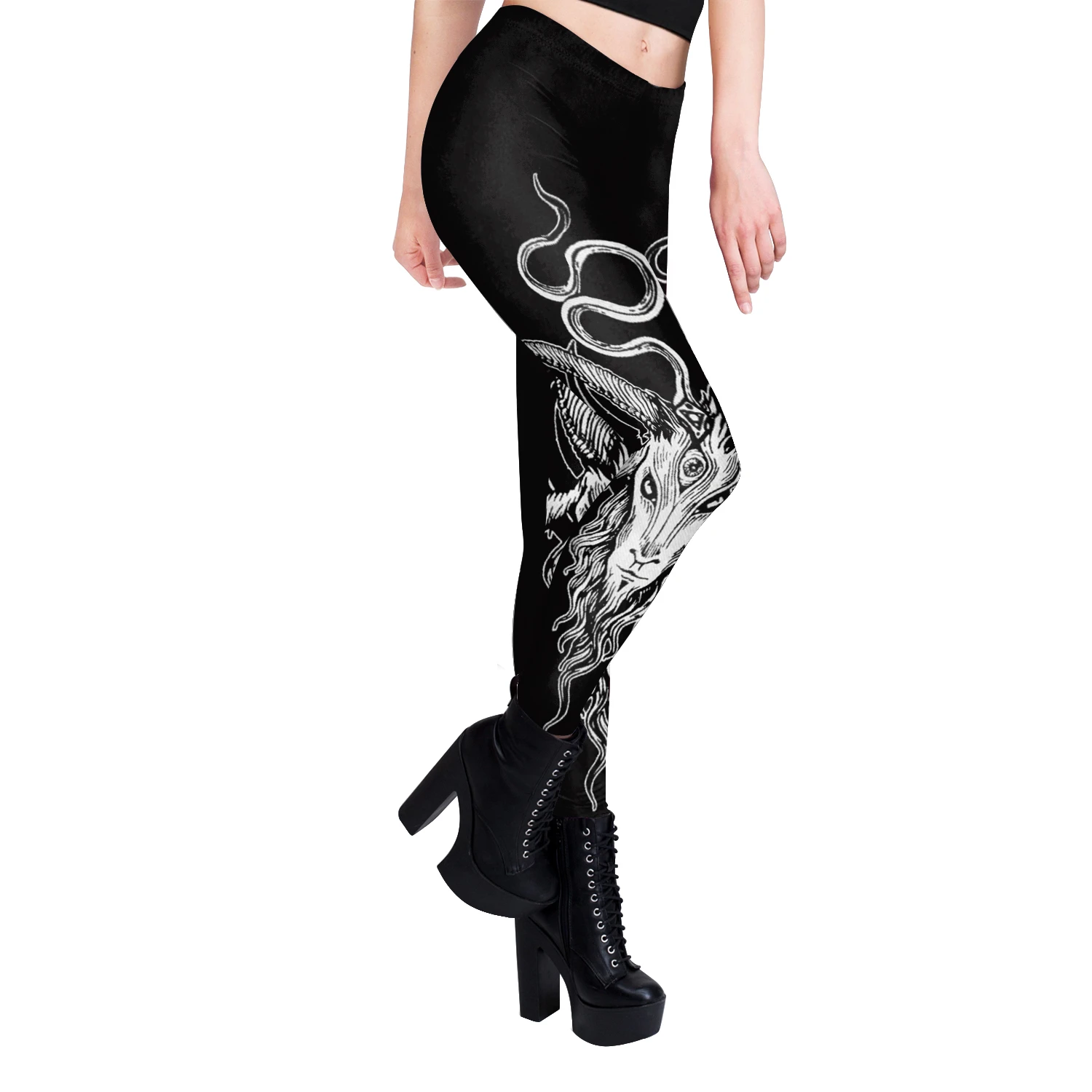 Nadanbao Woman Leggings Horns Gothic Style Skeleton Totem Cat Print Sexy Tight Trousers Length Elastic Fitness Workout Pants