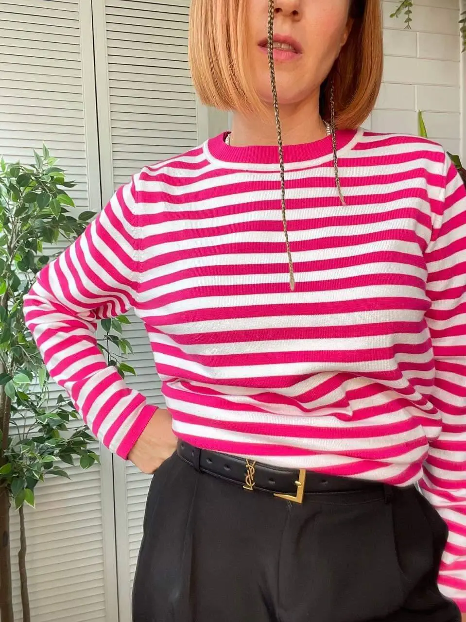 Bornladies Knitted Stripe Sweater Women 2025 Autumn Winter Loose Casual Thick Pullovers Female Warm Long-sleeved Round Neck Tops