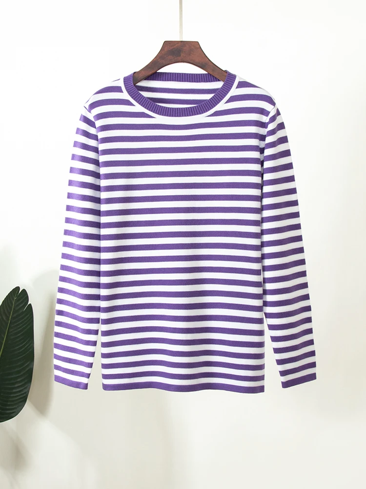 Bornladies Knitted Stripe Sweater Women 2025 Autumn Winter Loose Casual Thick Pullovers Female Warm Long-sleeved Round Neck Tops