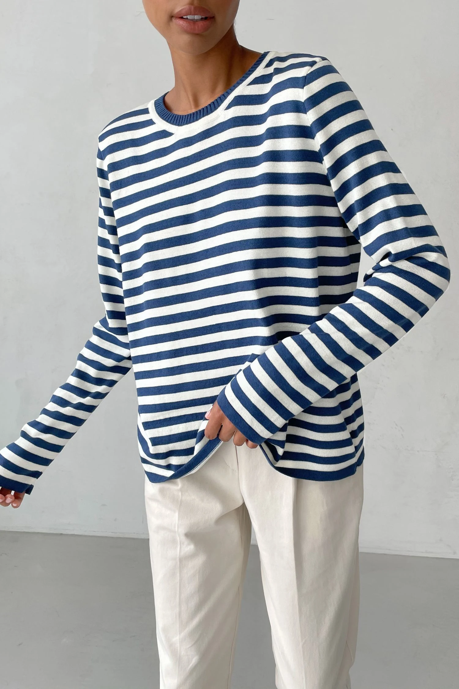 Bornladies Knitted Stripe Sweater Women 2025 Autumn Winter Loose Casual Thick Pullovers Female Warm Long-sleeved Round Neck Tops
