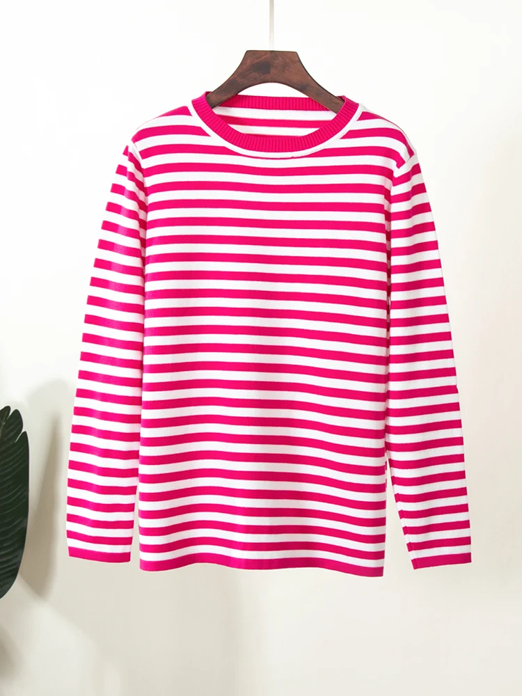 Bornladies Knitted Stripe Sweater Women 2025 Autumn Winter Loose Casual Thick Pullovers Female Warm Long-sleeved Round Neck Tops