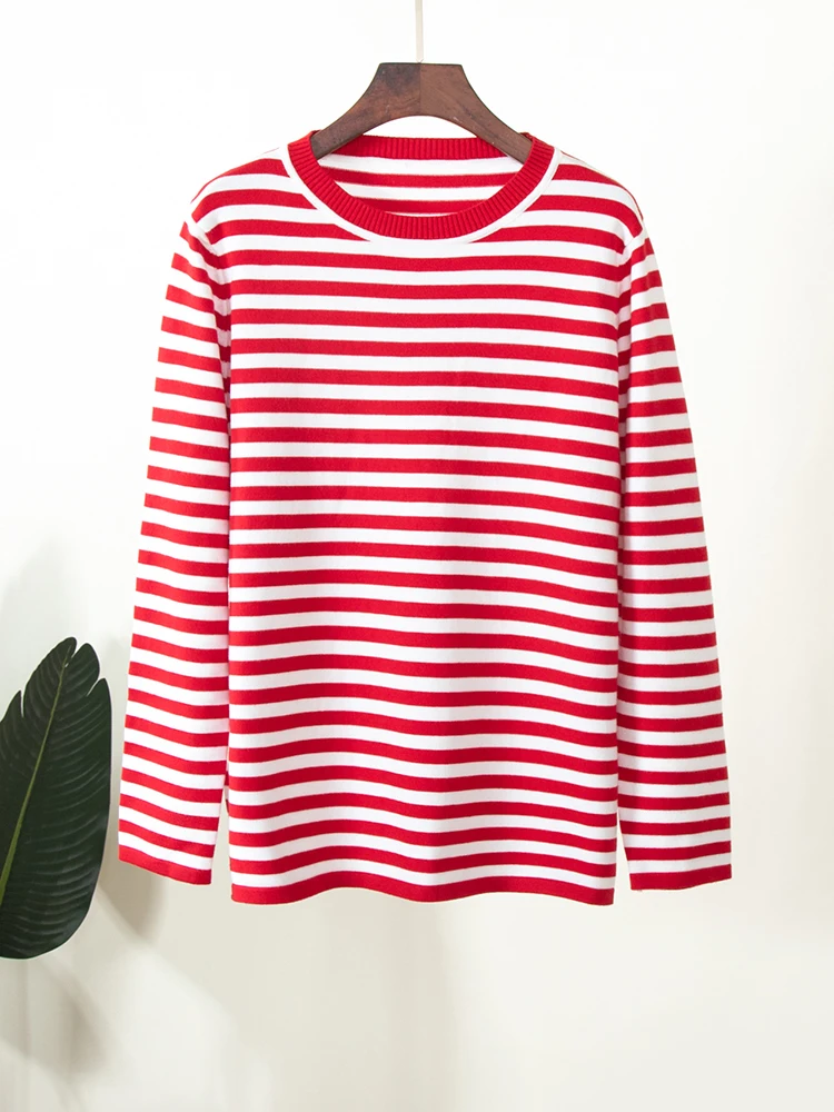 Bornladies Knitted Stripe Sweater Women 2025 Autumn Winter Loose Casual Thick Pullovers Female Warm Long-sleeved Round Neck Tops