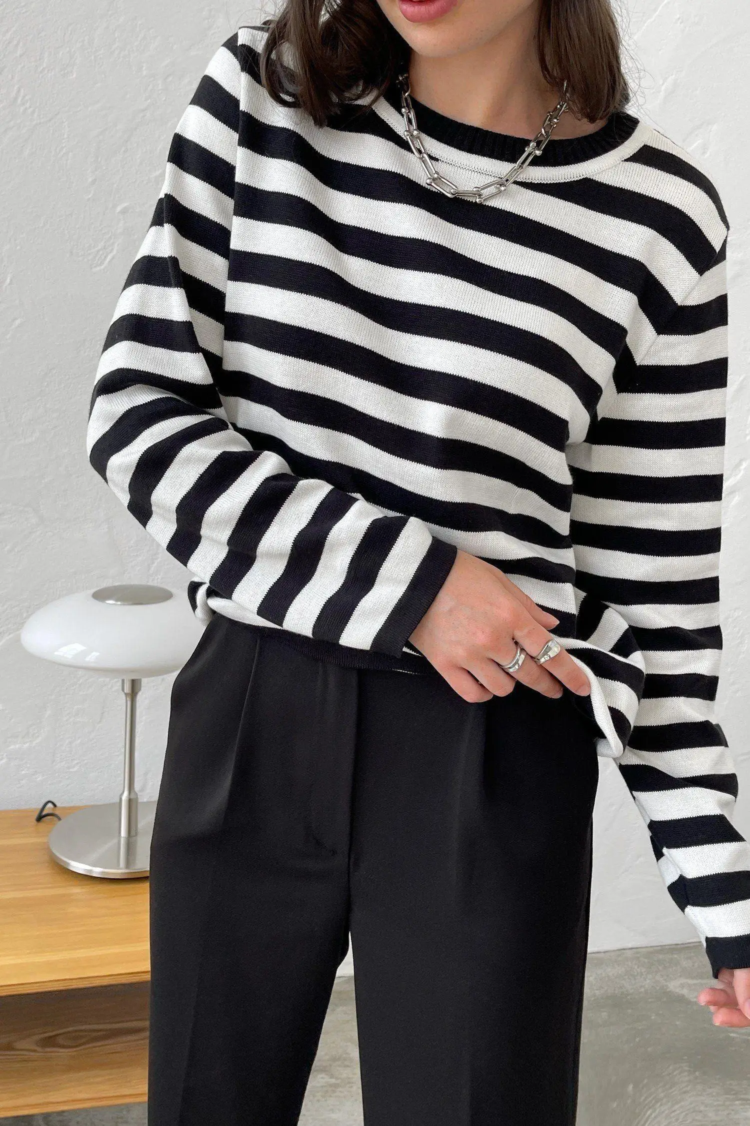 Bornladies Knitted Stripe Sweater Women 2025 Autumn Winter Loose Casual Thick Pullovers Female Warm Long-sleeved Round Neck Tops