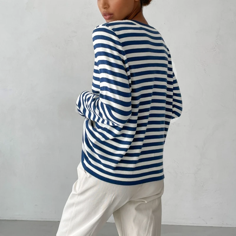 Bornladies Knitted Stripe Sweater Women 2025 Autumn Winter Loose Casual Thick Pullovers Female Warm Long-sleeved Round Neck Tops