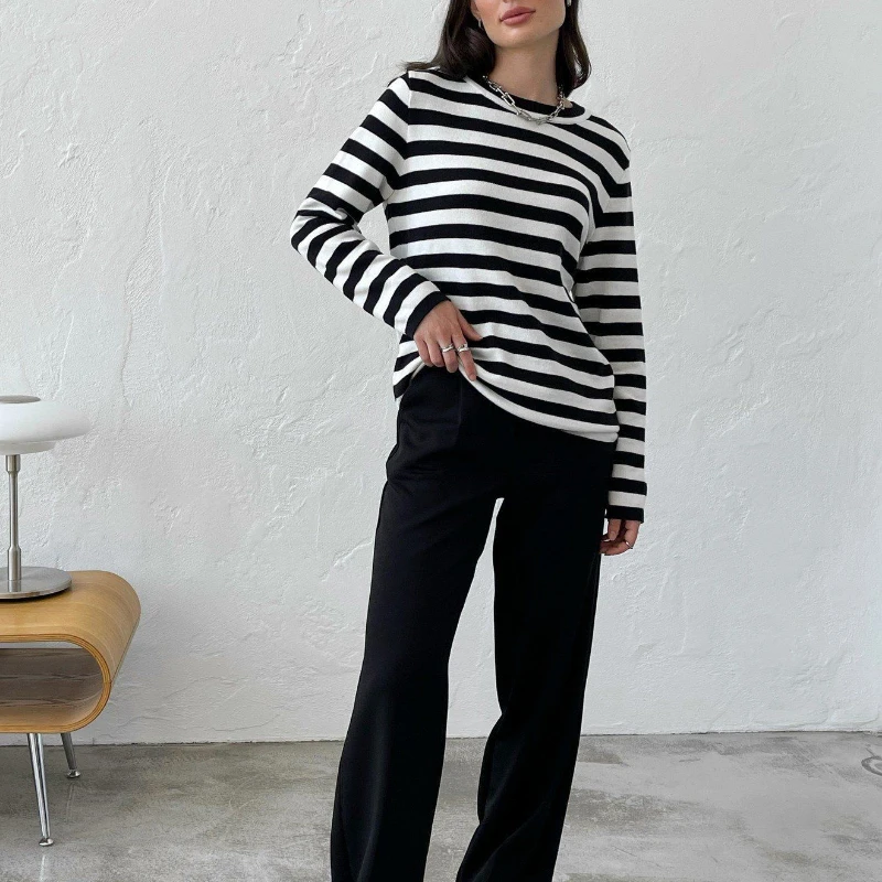 Bornladies Knitted Stripe Sweater Women 2025 Autumn Winter Loose Casual Thick Pullovers Female Warm Long-sleeved Round Neck Tops