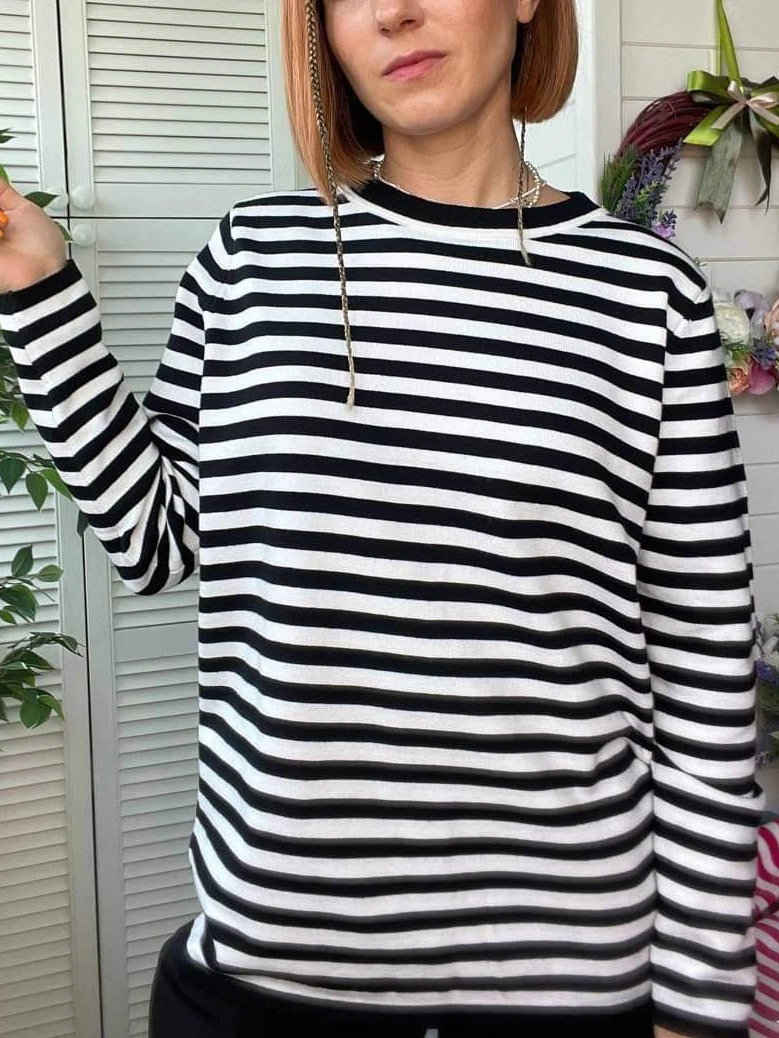Bornladies Knitted Stripe Sweater Women 2025 Autumn Winter Loose Casual Thick Pullovers Female Warm Long-sleeved Round Neck Tops