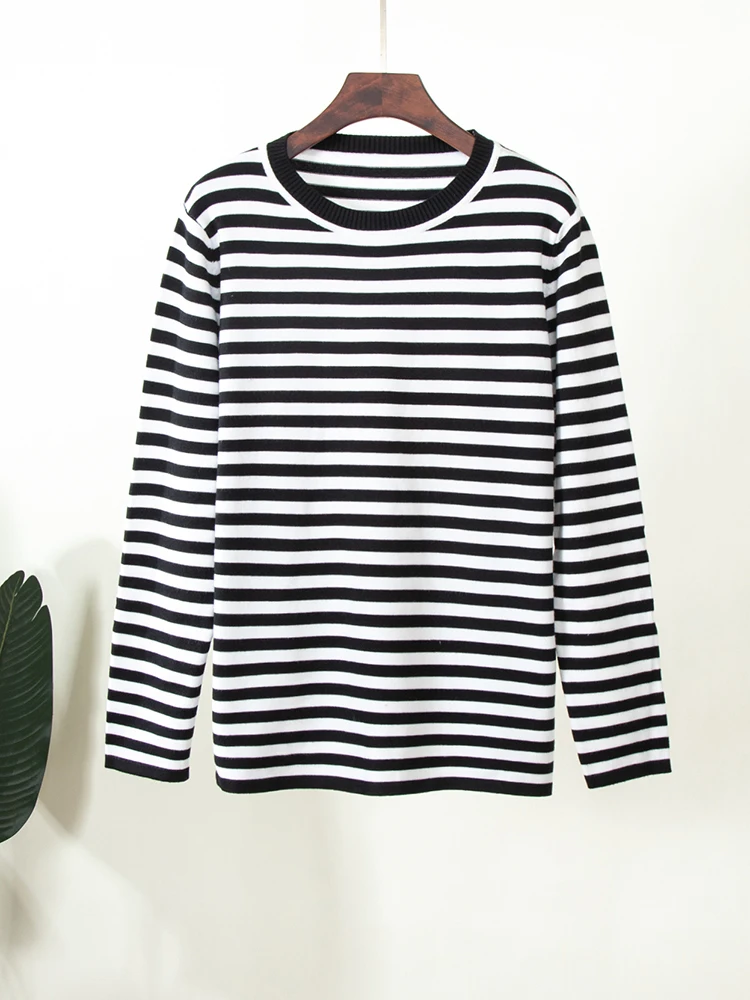 Bornladies Knitted Stripe Sweater Women 2025 Autumn Winter Loose Casual Thick Pullovers Female Warm Long-sleeved Round Neck Tops