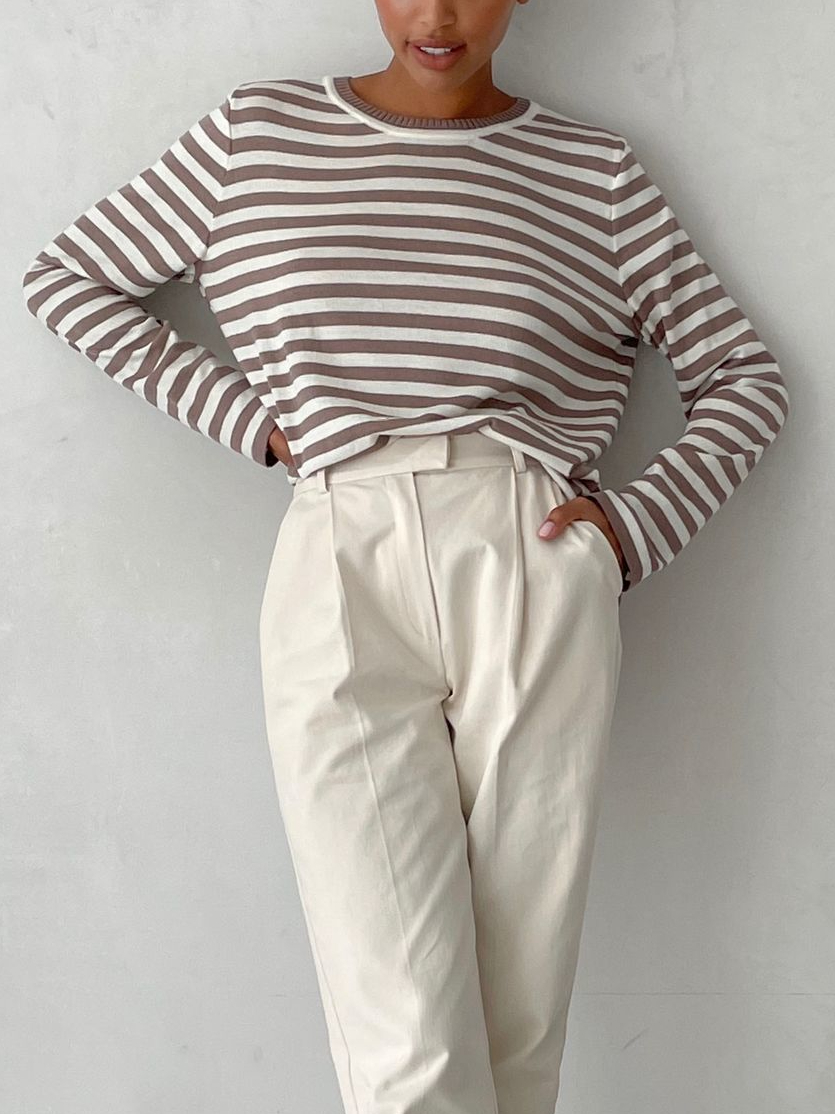 Bornladies Knitted Stripe Sweater Women 2025 Autumn Winter Loose Casual Thick Pullovers Female Warm Long-sleeved Round Neck Tops