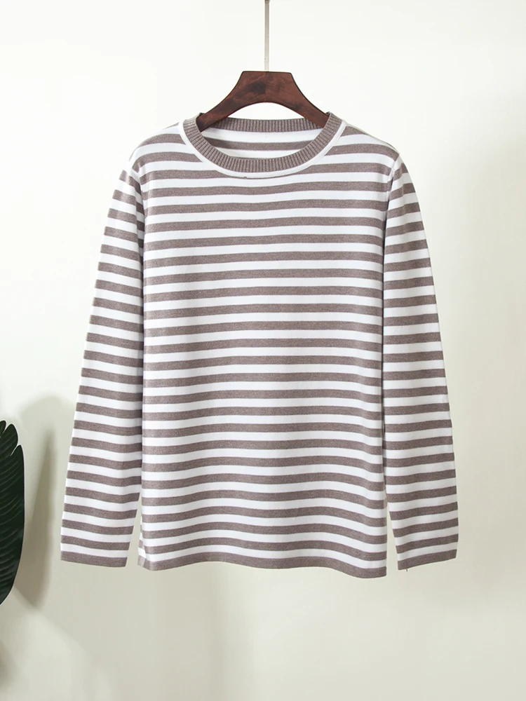Bornladies Knitted Stripe Sweater Women 2025 Autumn Winter Loose Casual Thick Pullovers Female Warm Long-sleeved Round Neck Tops
