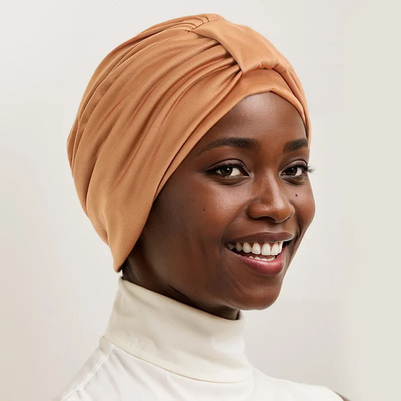 Elastic Top Knotted Women's Turban Cap Muslim Headscarf Hat Female Head Wraps Lady Hair Loss Chemo Cap Daily Bandana Beanie