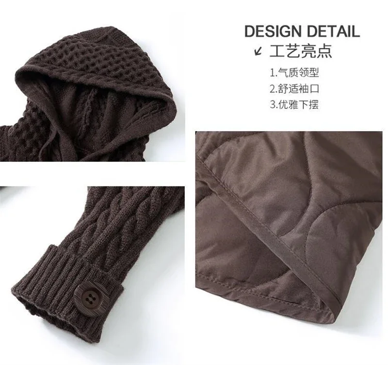 Women's Winter Parka 2024 Splicing Temperament Fashion Down Cotton Jacket Ladies Coat Knitting Appear Thin Hooded Female Jacket