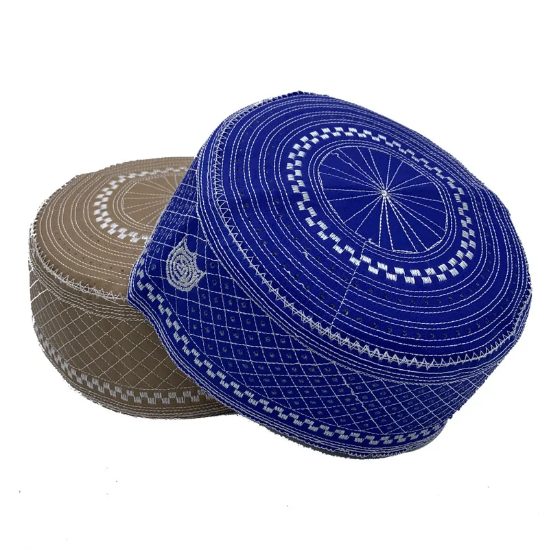 Muslim Men Embroidery Cotton Prayer Hats Men's Skull& Beanies Cap Islamic Ramadan Headwear Jewish Kippah Homme Hat Arab Male Cap