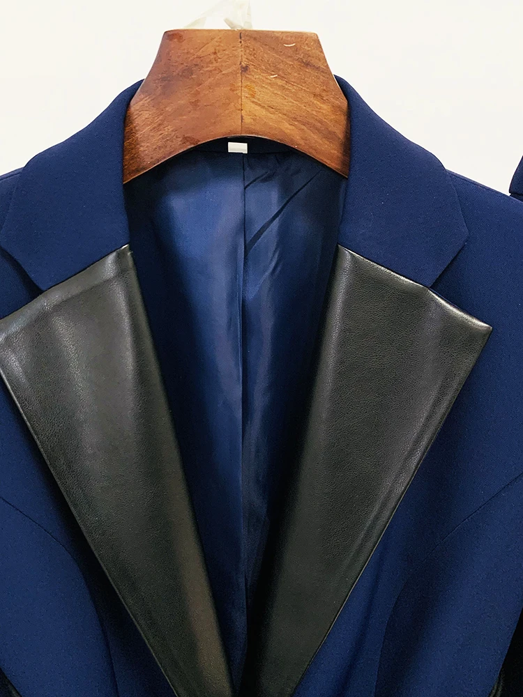 HIGH STREET Newest 2026 S/S Runway Designer Suit Set Women's Leather Collar Belted Blazer Pencil Pants Set 2pcs