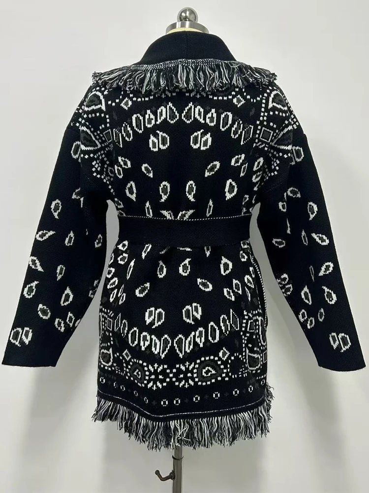 WQJGR High Quality Jacquard Cardigan Sweater Women Wool Cashmere Kniited Tassel Loose Full Sleeve Fashion Autumn Winter