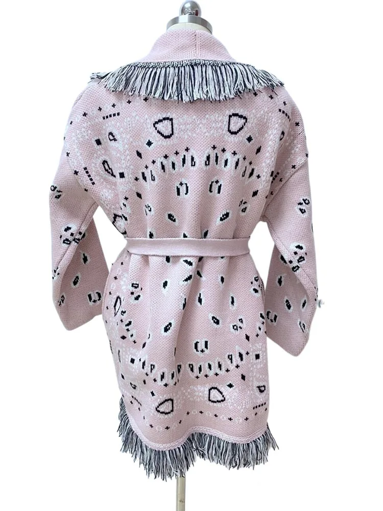 WQJGR High Quality Jacquard Cardigan Sweater Women Wool Cashmere Kniited Tassel Loose Full Sleeve Fashion Autumn Winter