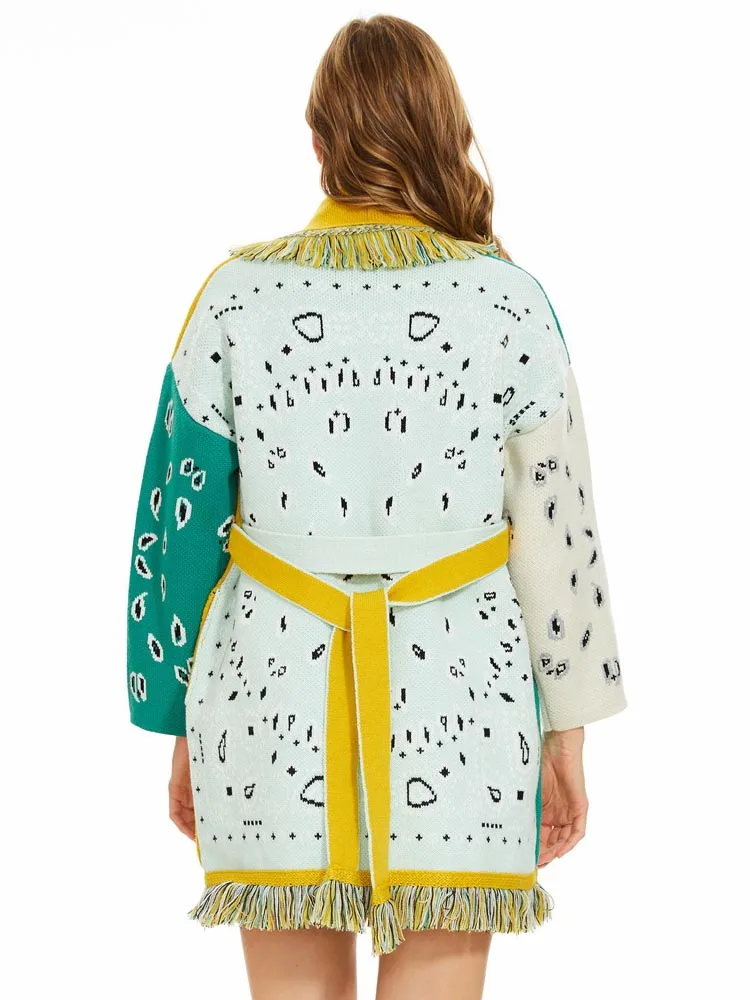 WQJGR High Quality Jacquard Cardigan Sweater Women Wool Cashmere Kniited Tassel Loose Full Sleeve Fashion Autumn Winter