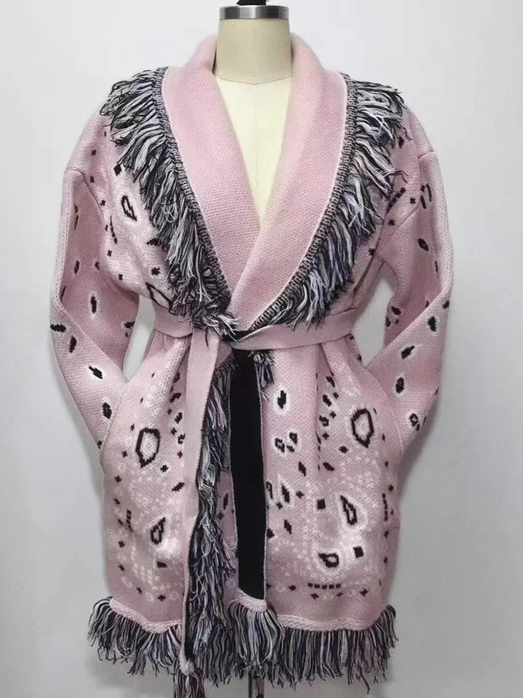 WQJGR High Quality Jacquard Cardigan Sweater Women Wool Cashmere Kniited Tassel Loose Full Sleeve Fashion Autumn Winter
