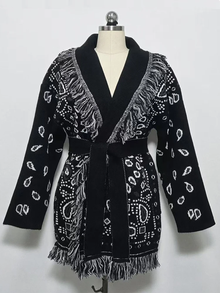WQJGR High Quality Jacquard Cardigan Sweater Women Wool Cashmere Kniited Tassel Loose Full Sleeve Fashion Autumn Winter