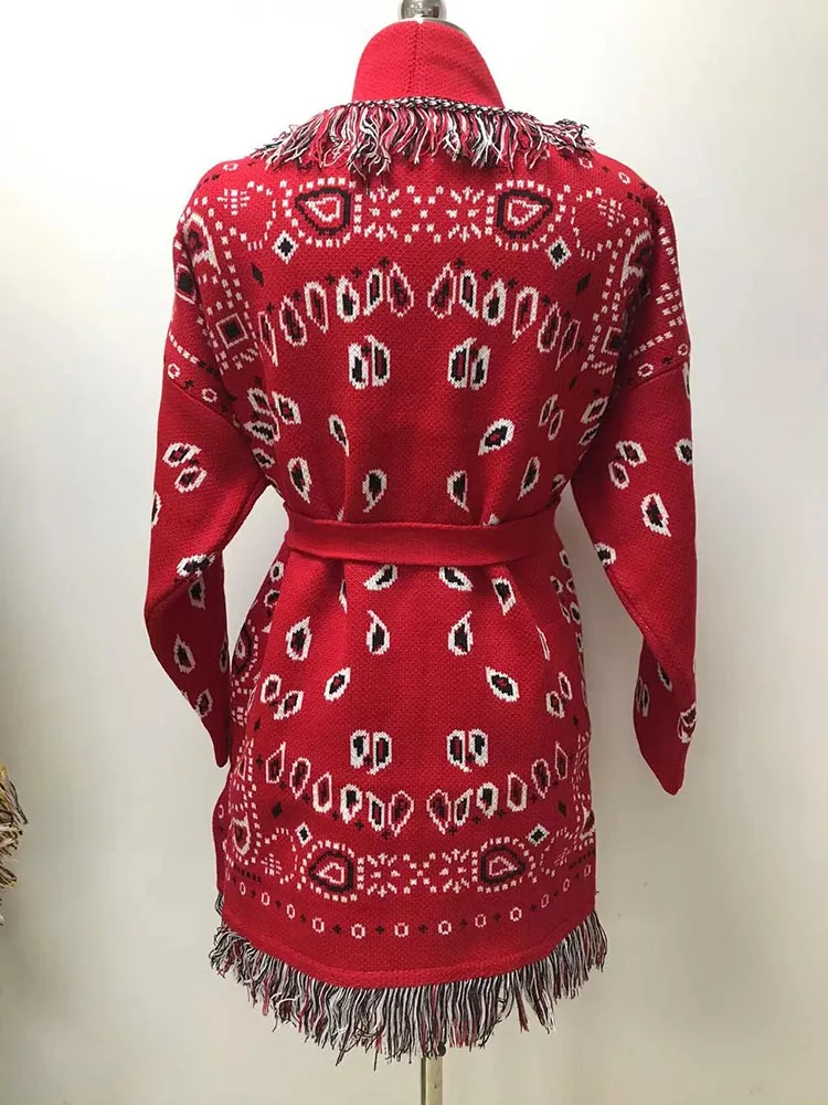 WQJGR High Quality Jacquard Cardigan Sweater Women Wool Cashmere Kniited Tassel Loose Full Sleeve Fashion Autumn Winter
