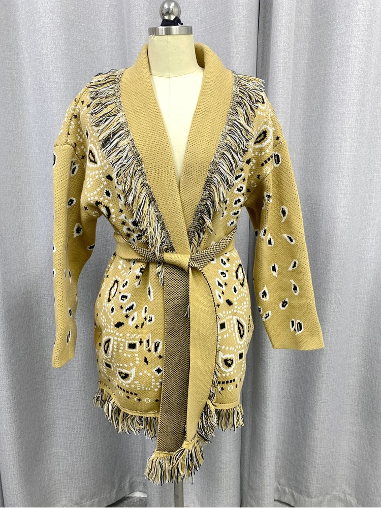 WQJGR High Quality Jacquard Cardigan Sweater Women Wool Cashmere Kniited Tassel Loose Full Sleeve Fashion Autumn Winter