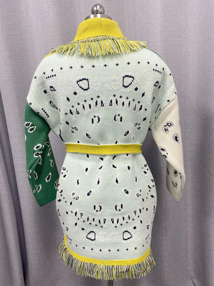 WQJGR High Quality Jacquard Cardigan Sweater Women Wool Cashmere Kniited Tassel Loose Full Sleeve Fashion Autumn Winter