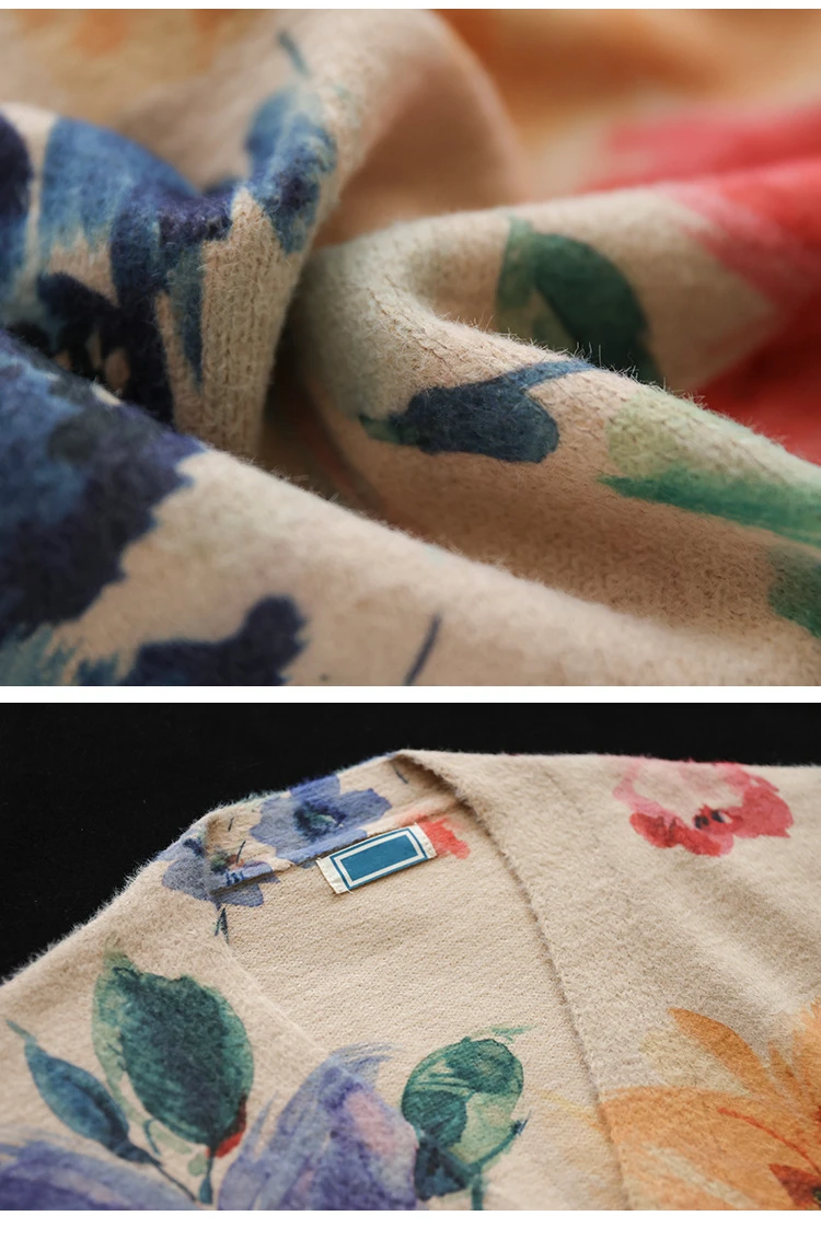 Amax luluE 2024 Autumn Luxury Knitted Cardigans Womens Loose Fashion Warm Floral Sweaters Ladies Printed Casual Elegant Clothing