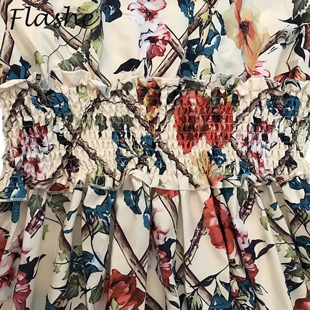 Summer Beach Dress Women Casual Short Sleeve Square Collar Elastic Waist High Waist Bohemian Floral Print Maxi Dress Plus Size