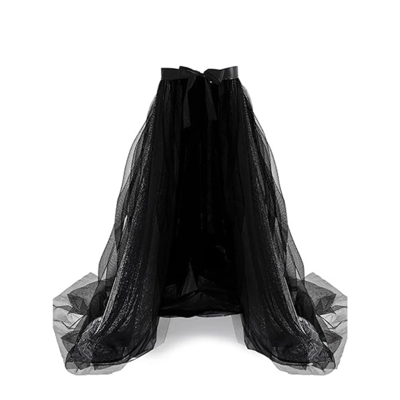 Women Elegant Tulle Tutu Long Skirt High Waist Detachable Overlay Overskirt for Lady Wedding Party Prom Bandage Mesh Maxi Skirt