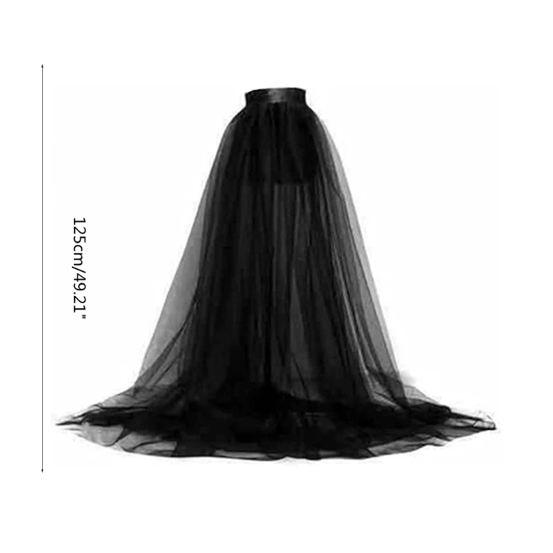 Women Elegant Tulle Tutu Long Skirt High Waist Detachable Overlay Overskirt for Lady Wedding Party Prom Bandage Mesh Maxi Skirt