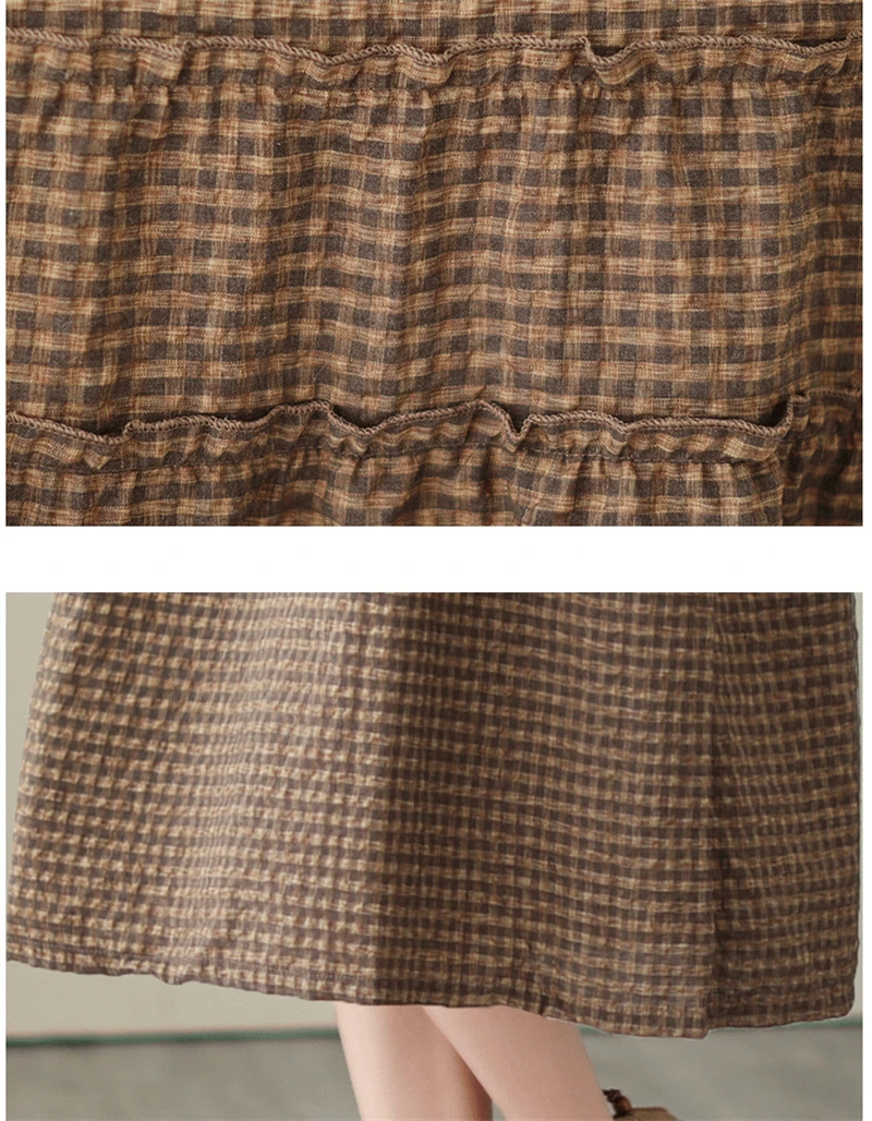 2026 Summer Short Sleeve Vintage Plaid Dresses For Women New Casual Midi Comfortable Dress Femme Robe Vestidos Elegant Clothing