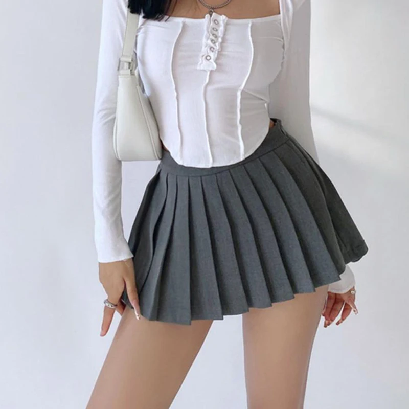 Gidyq Summer Women Pleated Skirts High Waist Vintage Sexy Mini Skirts Korean Tennis Student All Match Designed Dance Skirt New