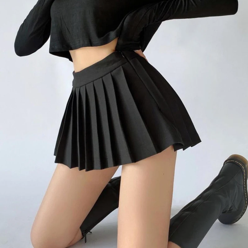 Gidyq Summer Women Pleated Skirts High Waist Vintage Sexy Mini Skirts Korean Tennis Student All Match Designed Dance Skirt New