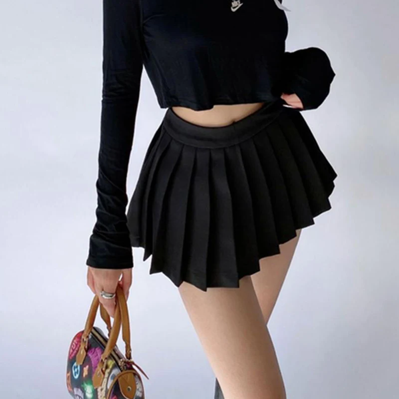 Gidyq Summer Women Pleated Skirts High Waist Vintage Sexy Mini Skirts Korean Tennis Student All Match Designed Dance Skirt New