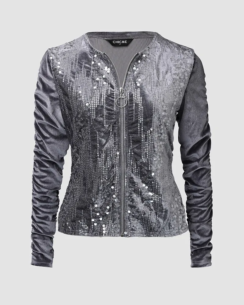 Autumn Winter Velvet Sets for Women 2 Pieces Suits Female Clothing Casual Contrast Sequin Zipper Design Coat & Pants Set Tracksu