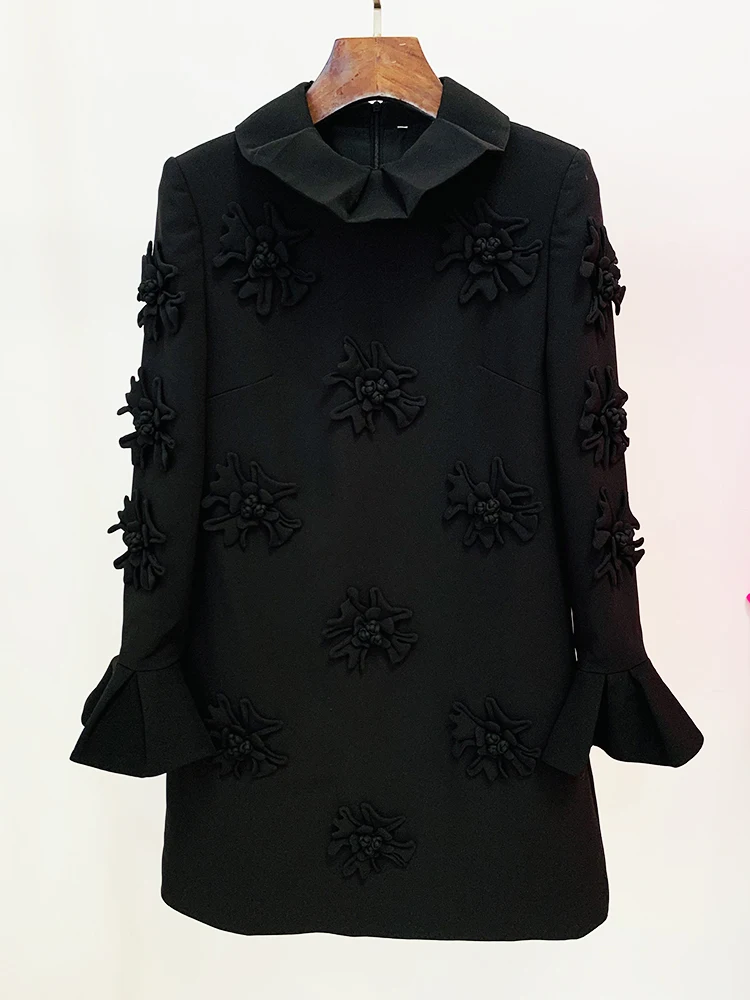 HIGH STREET Newest 2026 Designer Fashion Women's Flare Sleeve Stunning 3D Flowers Appliques Dress