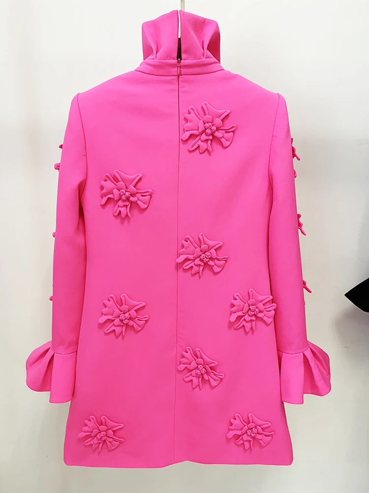 HIGH STREET Newest 2026 Designer Fashion Women's Flare Sleeve Stunning 3D Flowers Appliques Dress
