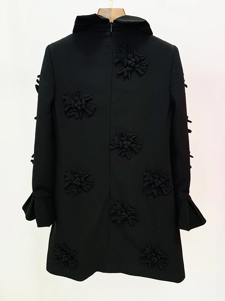 HIGH STREET Newest 2026 Designer Fashion Women's Flare Sleeve Stunning 3D Flowers Appliques Dress