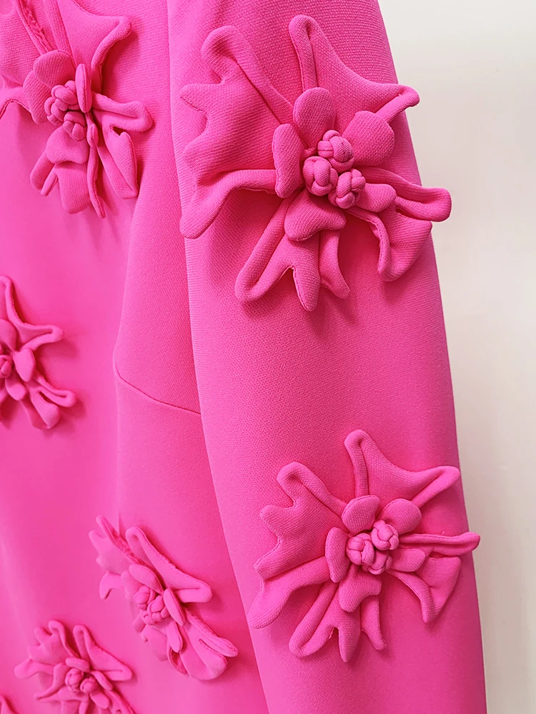 HIGH STREET Newest 2026 Designer Fashion Women's Flare Sleeve Stunning 3D Flowers Appliques Dress