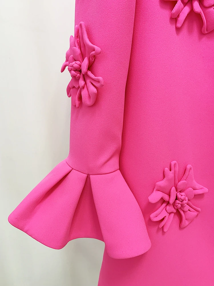 HIGH STREET Newest 2026 Designer Fashion Women's Flare Sleeve Stunning 3D Flowers Appliques Dress