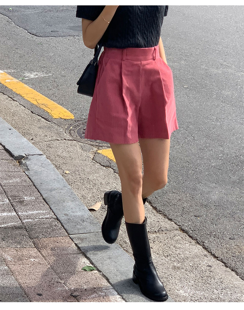 97% Cotton Corduroy High Waisted Shorts Soft Chic Elegant Womens Shorts All Match Sweatshorts Femme