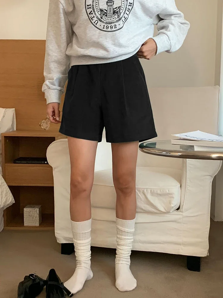 97% Cotton Corduroy High Waisted Shorts Soft Chic Elegant Womens Shorts All Match Sweatshorts Femme