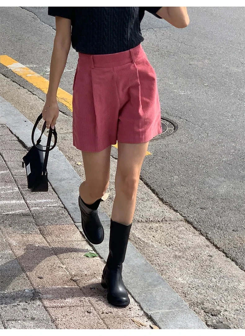 97% Cotton Corduroy High Waisted Shorts Soft Chic Elegant Womens Shorts All Match Sweatshorts Femme