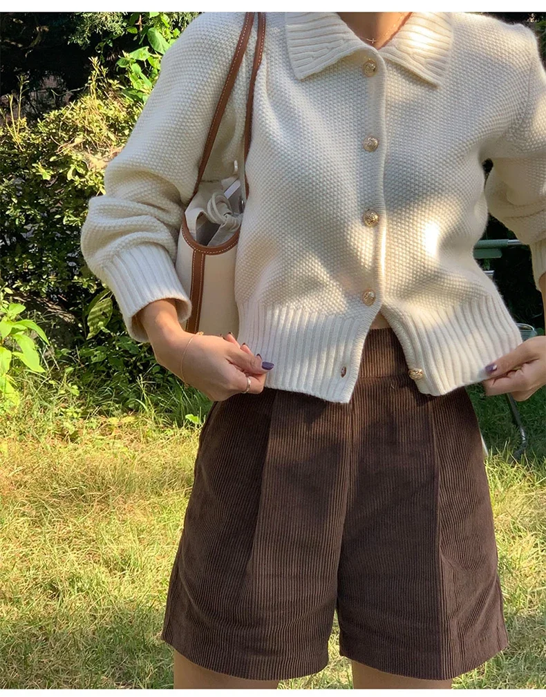 97% Cotton Corduroy High Waisted Shorts Soft Chic Elegant Womens Shorts All Match Sweatshorts Femme