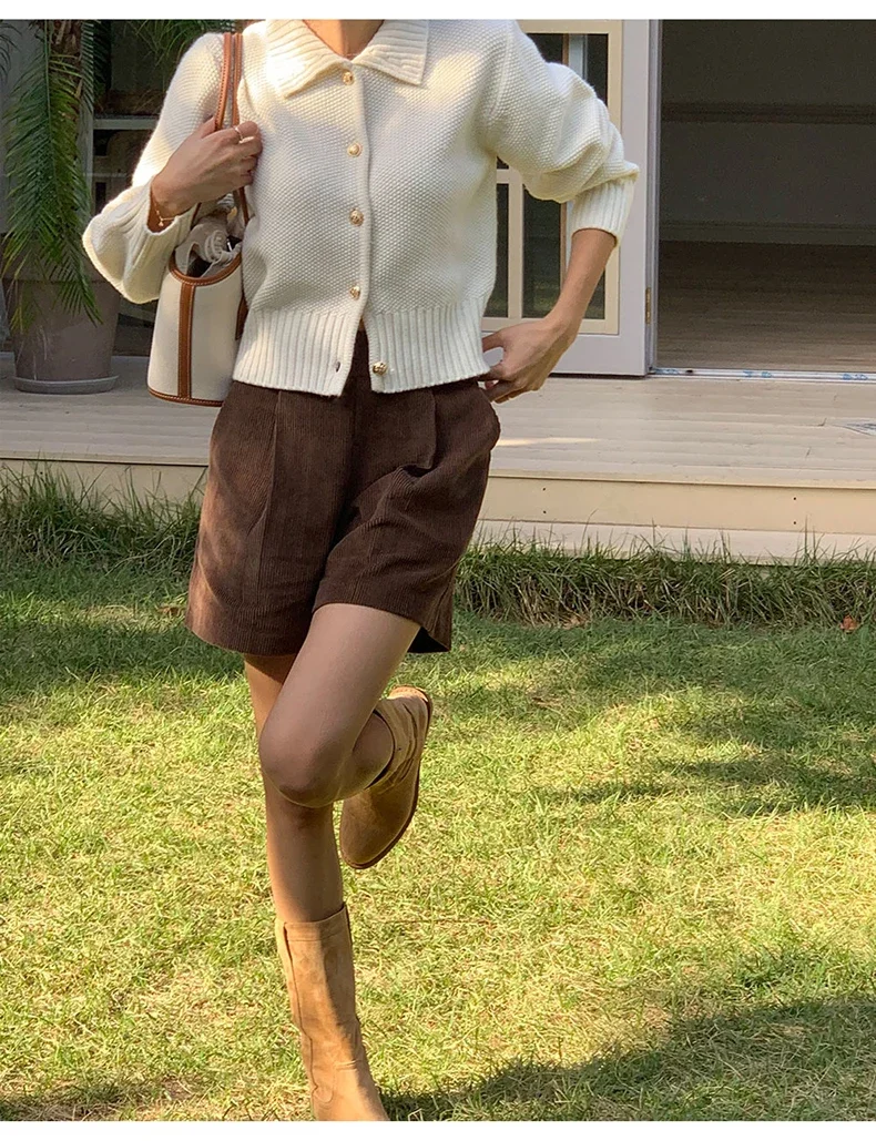 97% Cotton Corduroy High Waisted Shorts Soft Chic Elegant Womens Shorts All Match Sweatshorts Femme