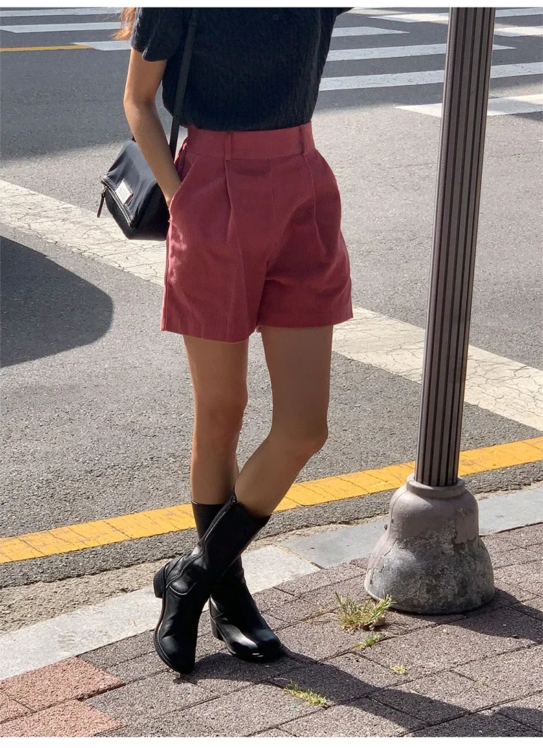 97% Cotton Corduroy High Waisted Shorts Soft Chic Elegant Womens Shorts All Match Sweatshorts Femme