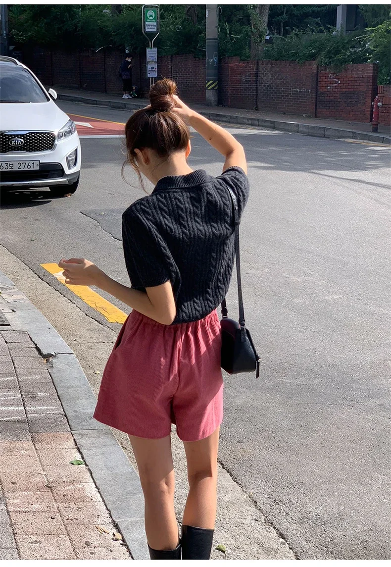 97% Cotton Corduroy High Waisted Shorts Soft Chic Elegant Womens Shorts All Match Sweatshorts Femme