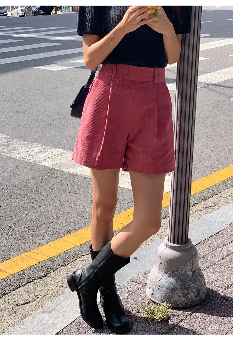 97% Cotton Corduroy High Waisted Shorts Soft Chic Elegant Womens Shorts All Match Sweatshorts Femme